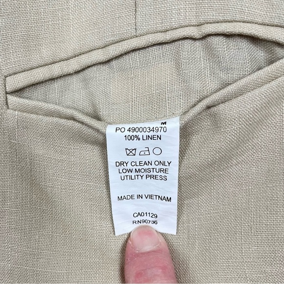 Men’s 100% Linen Beige Suit Vest with Pinstripe Back – Size M - Picture 8 of 9